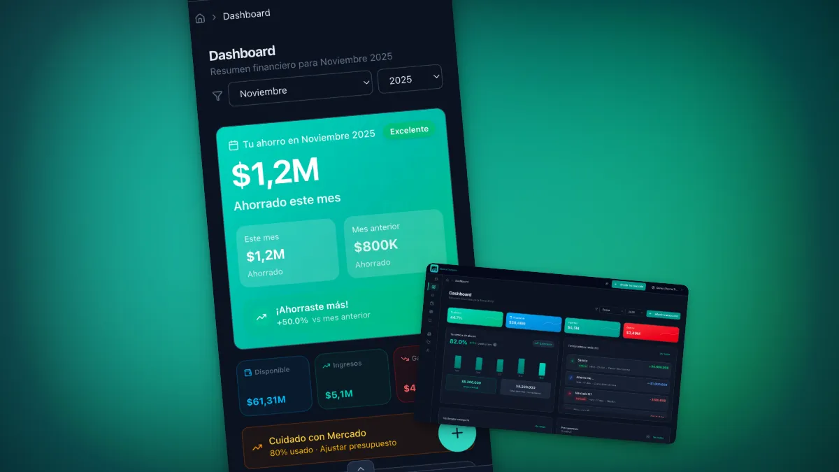Dashboard de Ahorra Tranquilo con balance, gráficos y resumen del mes